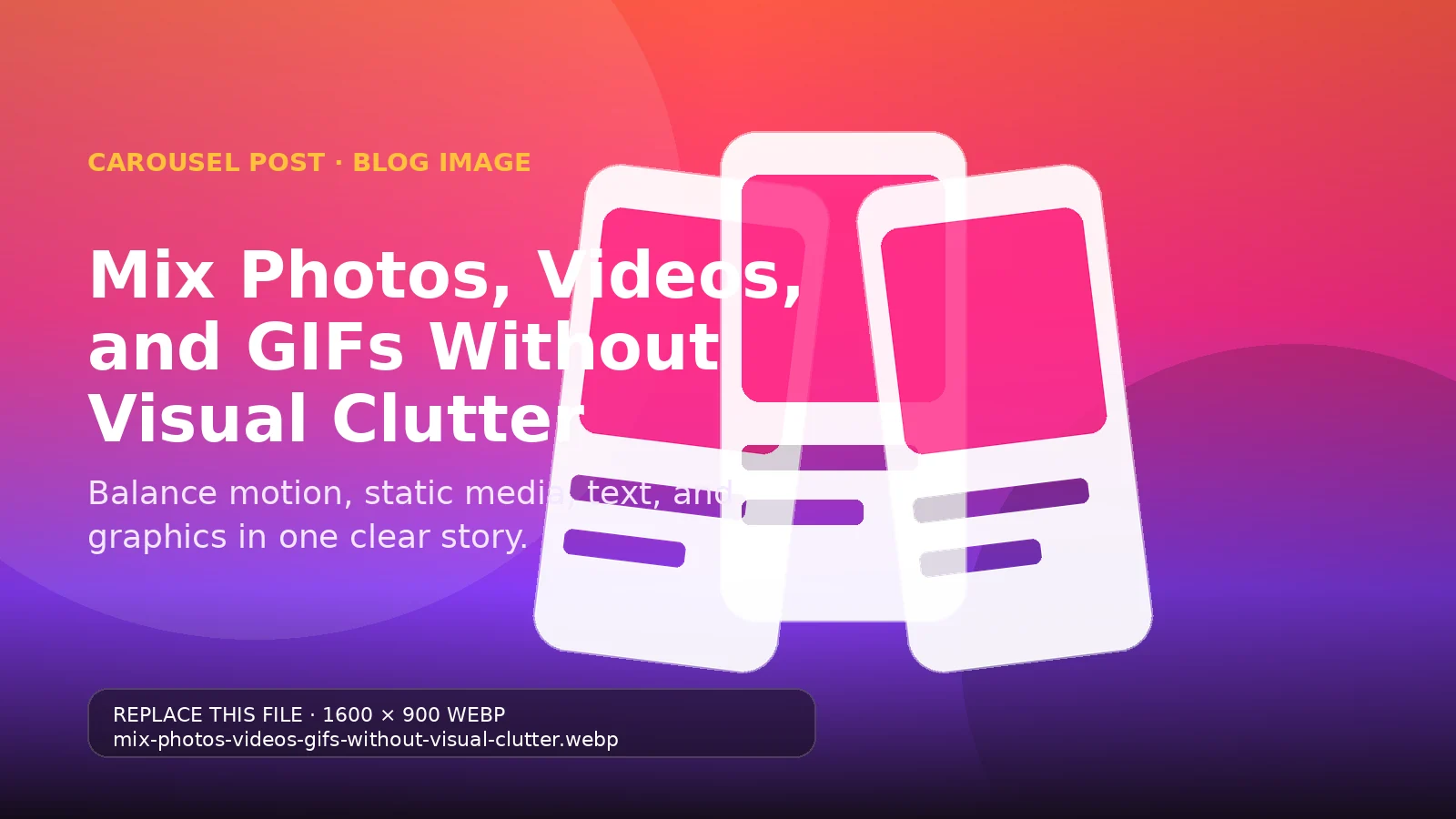 Instagram carousel design combining photos, videos, GIFs, and text with a clean layout